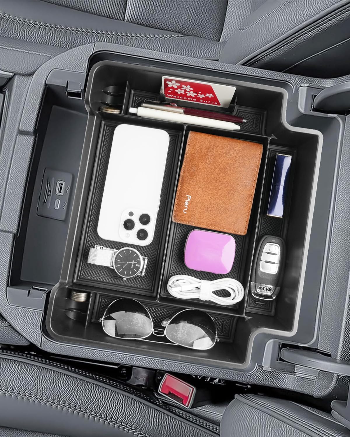 for 2021-2026 Chevrolet Tahoe& Suburban/GMC Yukon（Standard Console w/Charging Socket - Not for Power Sliding Console Center Console Organizer Tray ABS Materials