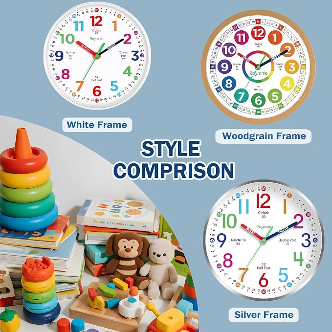 Roymnie Wall Clock 10 Inch for Kids Learning Easily Kids Teaching Clock Analog
