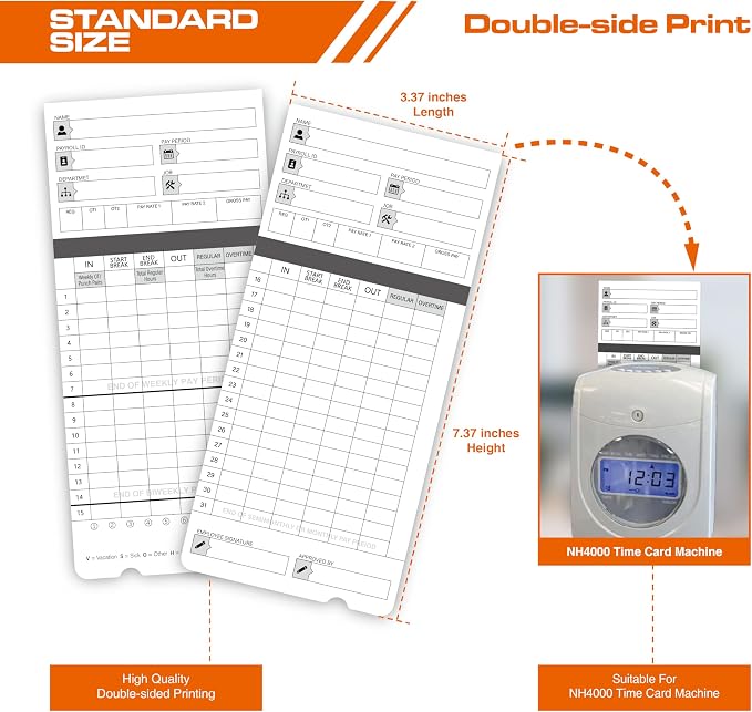300 time Cards for HN4000, HN4500 time Clocks and More, Card Numbers 1-50