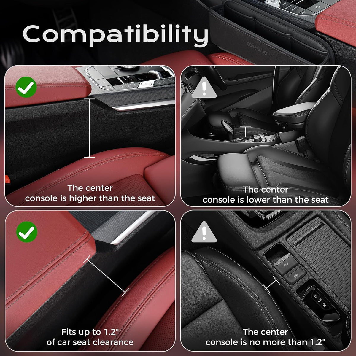 Coverado Universal Car Seat Gap Filler Organizer, Premium Suede Leather Car Seat Side Gap Filler, Seat Gap Storage Box for SUV Truck, Car Interior Accessories, Black-1pc