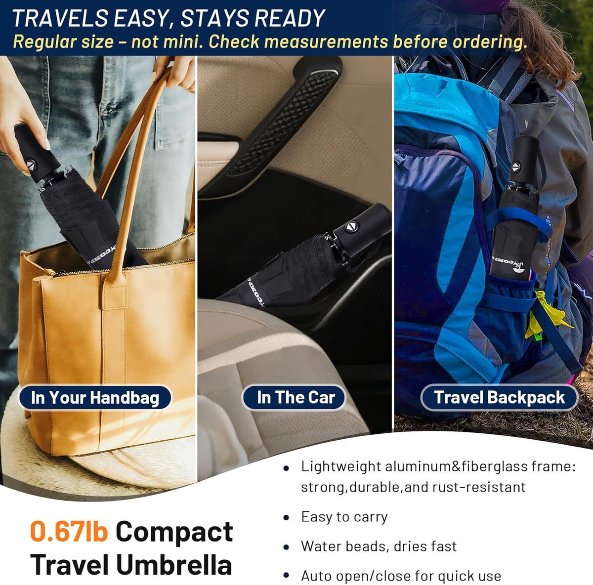 SY COMPACT Travel Umbrella - Windproof Automatic Design with UV Sun Protection | Compact Size