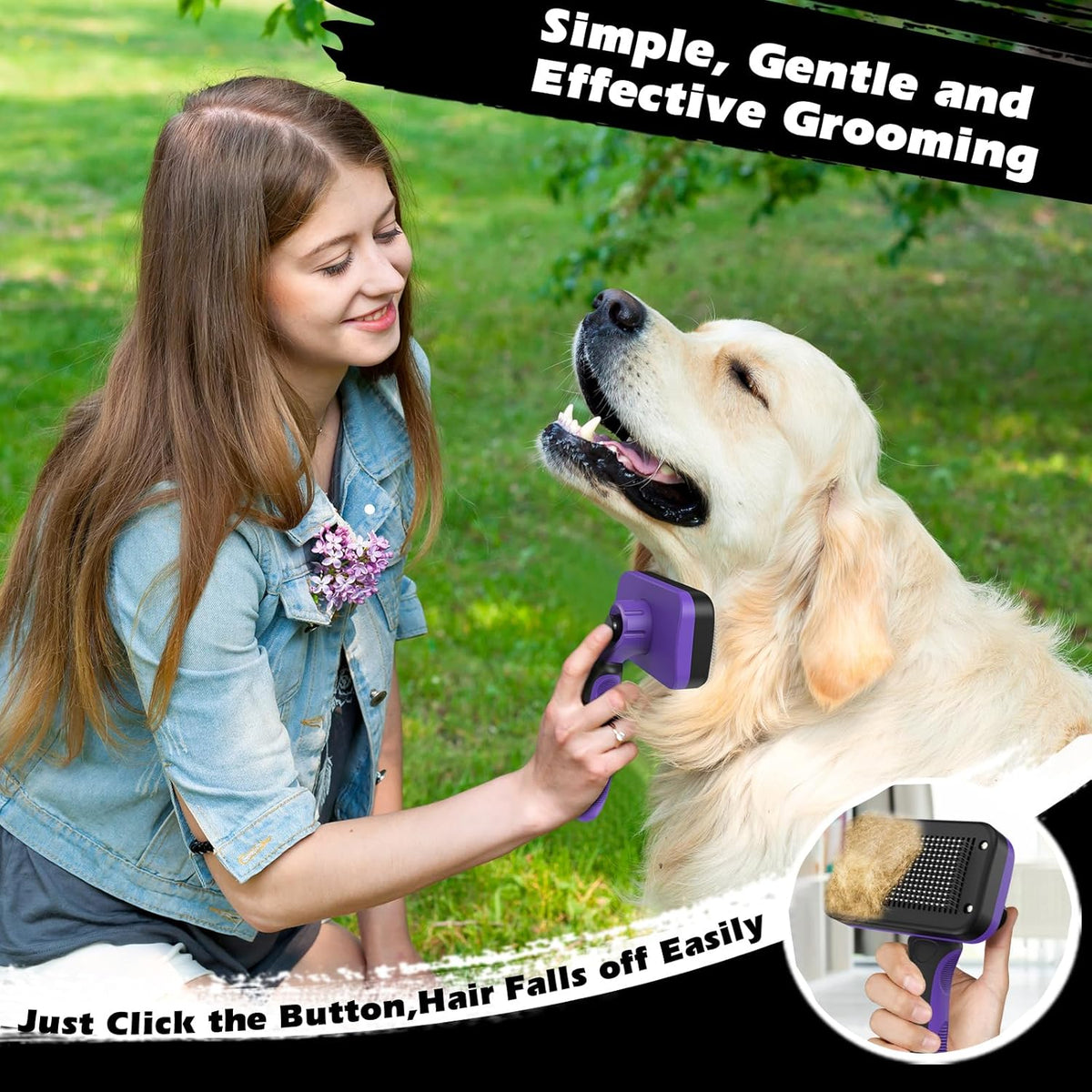 Skiennix Self-Cleaning Slicker Brush Set - 3PCS Pet Grooming Tools for Dogs, Cats & Horses | Skin-Friendly Dematting Comb (Purple)