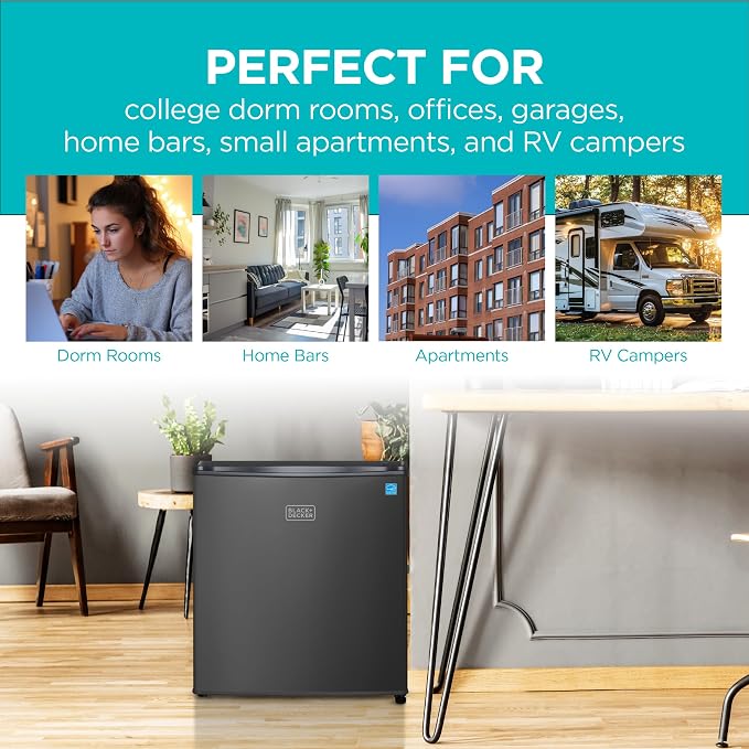 BLACK+DECKER 1.7 Cu. Ft. Compact Refrigerator, Energy Star, BCRK17B, Black | Energy Star Certified, Single Door Mini Fridge with Chiller Compartment, Personal Fridge for Home or Dorm, R600a Refrigerant