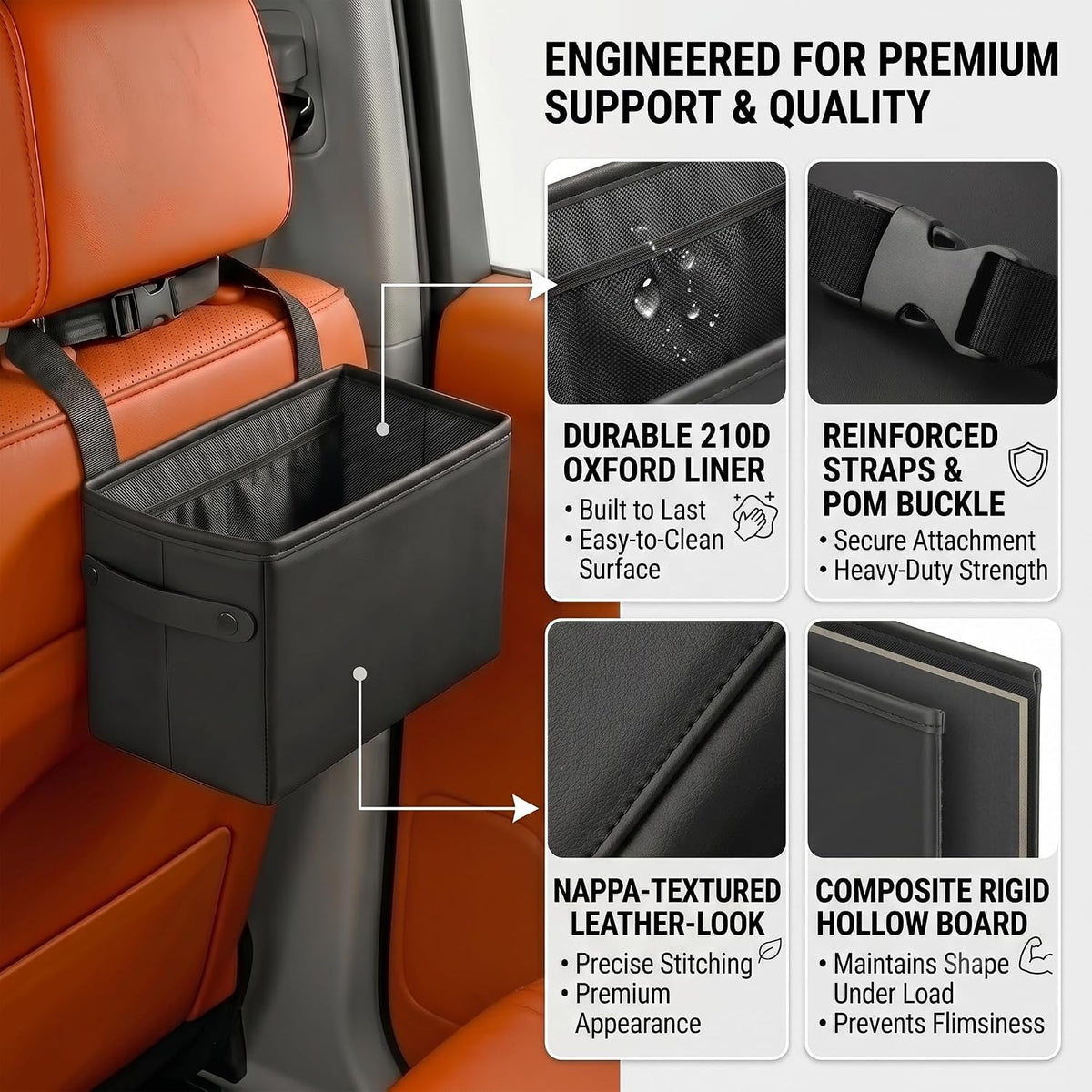 Car Seat Back Organizer, Hanging Leather Storage Caddy Kids, Black