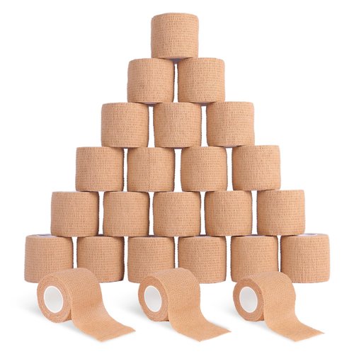 Frontline 24 Pack Self Adhesive Bandage Wrap 2" x 5 Yards Athletic Tape Vet Wrap Tattoo Supplies Wrap Medical Supplies Elastic Cohesive Bandage Wrist Ankle Sports Tape (Beige)