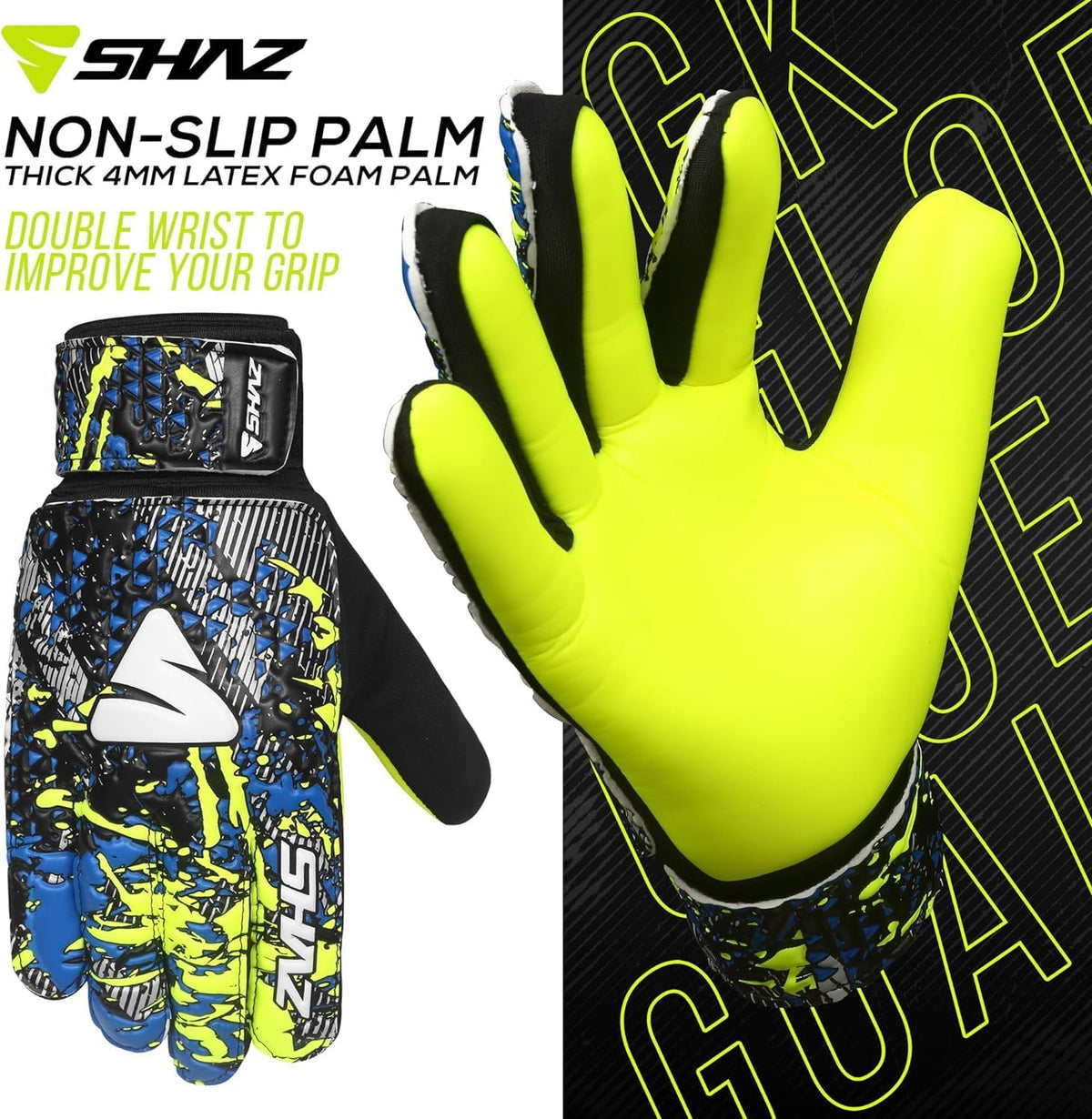 Shaz Soccer Goalkeeper Gloves - Anti-Slip 4mm Latex Palm with Strong Grip | Size 7 for Kids & Youth