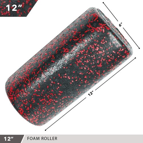 Day 1 Fitness Muscle Foam Roller - High Density Sports Massage for Deep Tissue Relief | Speckled Red, 12”