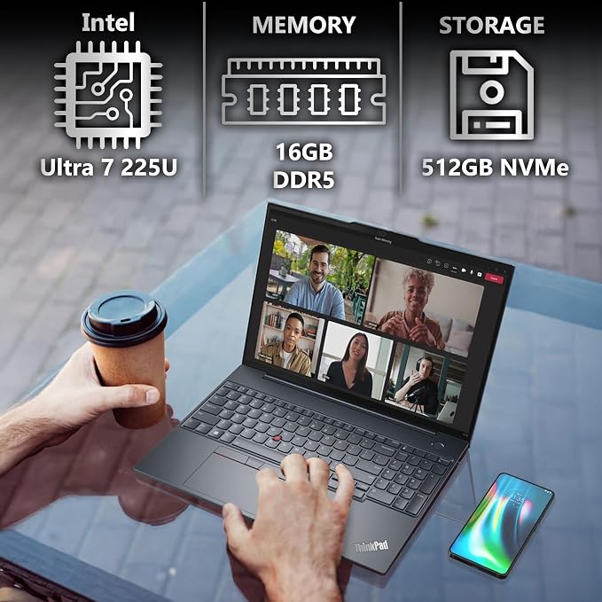 Lenovo ThinkPad T16 Gen 4 AI Business Laptop 16” FHD+ Display, Intel Ultra 7 255U (Beats i7-1355U), 16GB DDR5 RAM, 512GB SSD, 5MB Webcam, Fingerprint, Backlit KB, WiFi 6E + BT, RJ-45, HDMI, Win 11 Pro