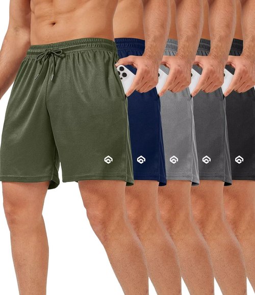 Lomsoe 5-Pack Gym Shorts for Men - Quick-Dry Lightweight Athletic Running Shorts with Pockets