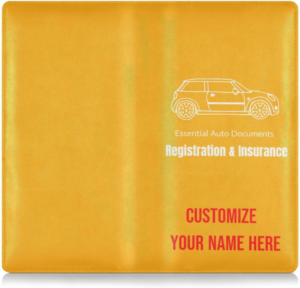 Custom Car Registration and Insurance Card Holder Personalized Leather Glove Box Organize Men Women Wallet Accessories Case for Cards, Essential Document Driver License Yellow Orange