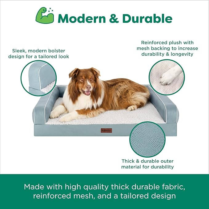 Furhaven Cooling Dog Sofa Bed – Memory Foam Couch with Bolsters, Textured Plush & Water-Resistant Cover, Washable Cover - Riverway, Jumbo
