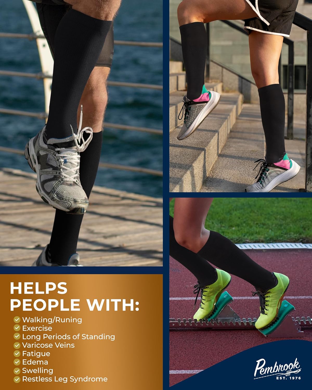 Pembrook Copper Compression Socks for Men - 20-30 mmHg | Ideal for Running, Hiking, and Travel