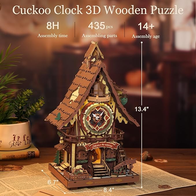 ROBOTIME 3D Wooden Puzzles for Adults-Cuckoo Clock Wooden Models for Adults to