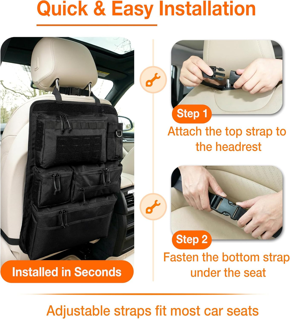 Tactical Car Seat Back Organizer, Heavy Duty MOLLE Storage Panel