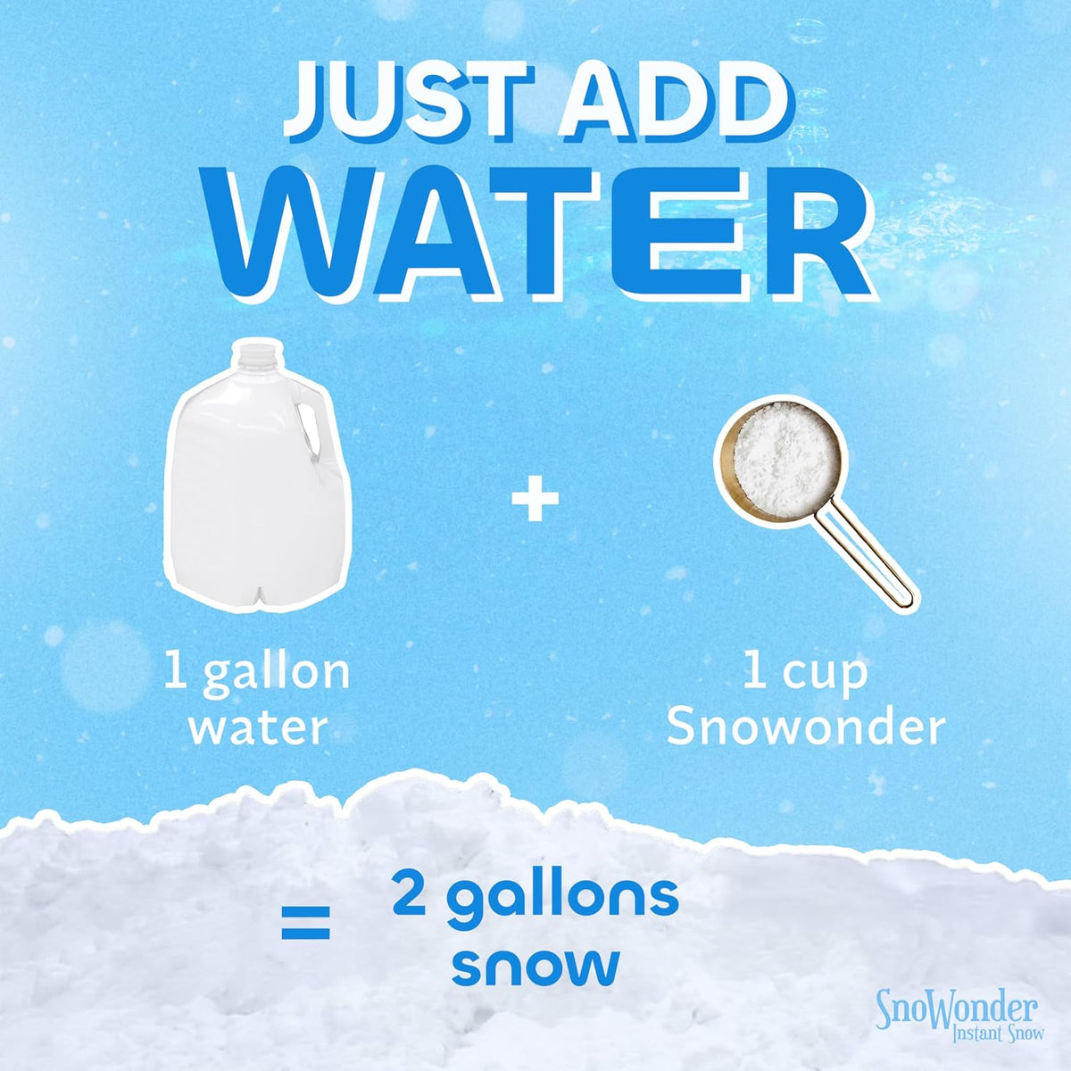 SNOWONDER Instant Snow Fake Artificial Snow, Also Great for Making Cloud Slime - Mix Makes 4 Gallons of Fake Snow