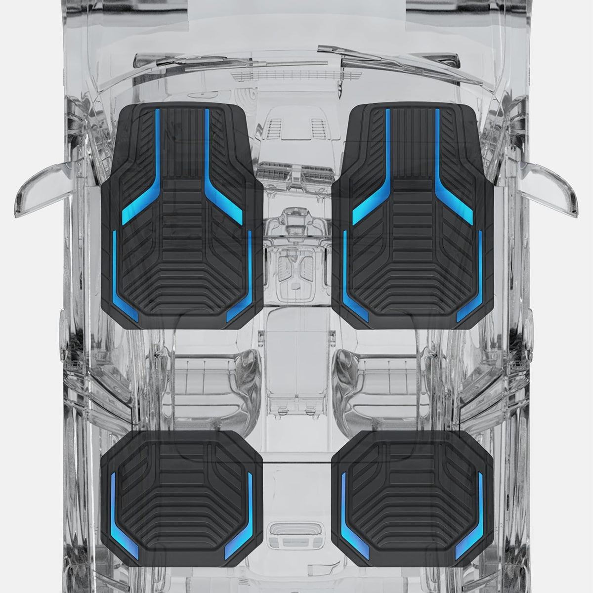 PIC AUTO Heavy Duty Rubber Floor Mats, Blue Aluminum Film Car Mats Set, Front and Rear Car Mats with Anti-Slip Backing, All Weather Protection, Trim-to-Fit for Automotive SUV, Sedan, Van