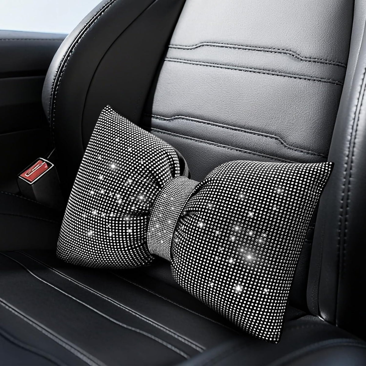 surpassme Rhinestone Lumbar Support Pillow for Car, Bling Back Support Pillow/Cushion Car Accessories for Women(Pink)