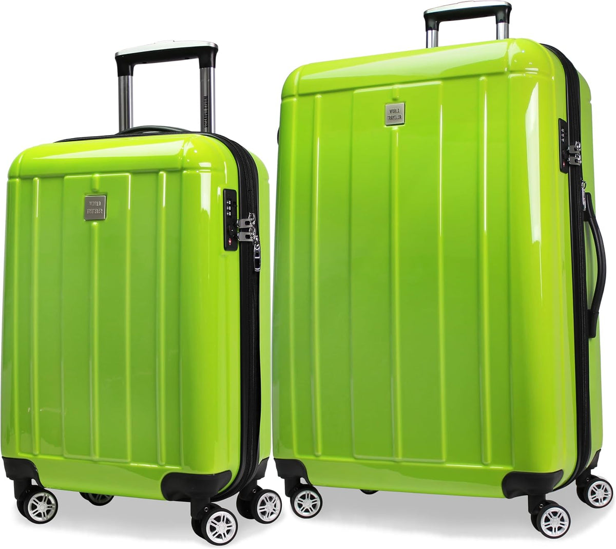 World Traveler Contour 2-Piece Polycarbonate Hardside Expandable Spinner Luggage Set with TSA Lock - Apple Green (20 &amp; 28)