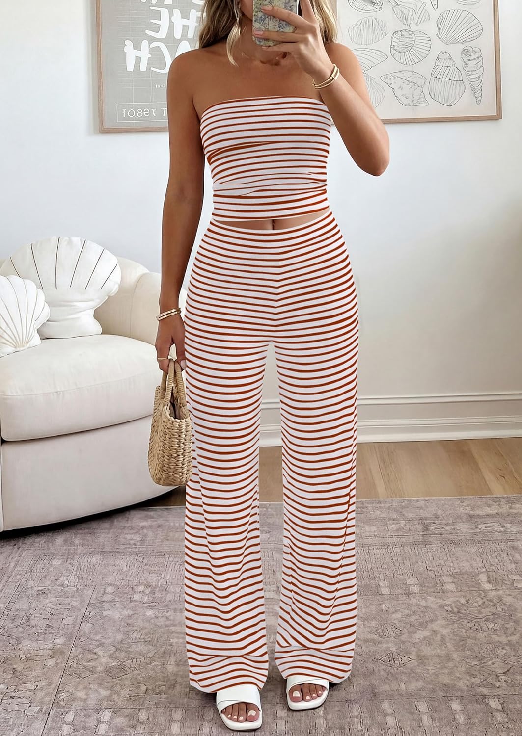 PrettyGarden Two-Piece Striped Set - Stylish Summer Travel Outfit for Women | Y2K Loungewear