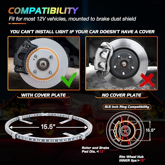Nilight 4PCS 15.5inch Double Row LED Wheel Ring Lights RGB