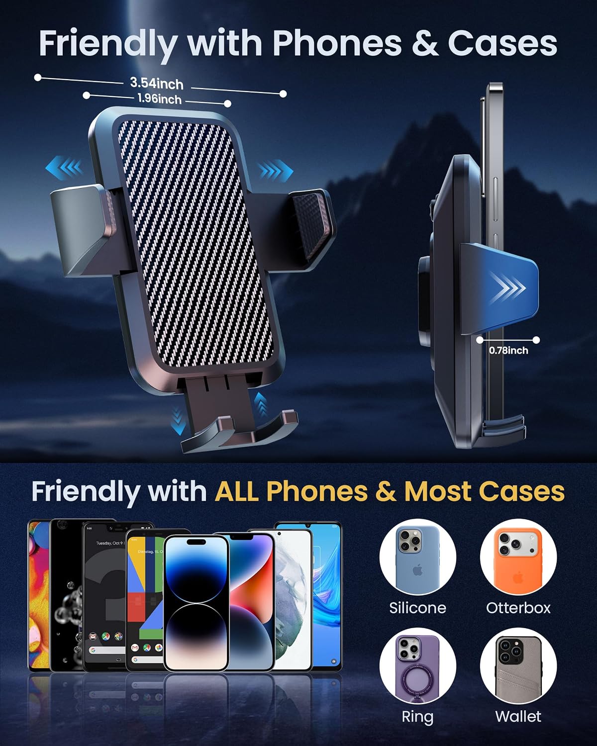 Car Phone Mount with Magnetic Clip for Magsafe & Android Cell Phone
