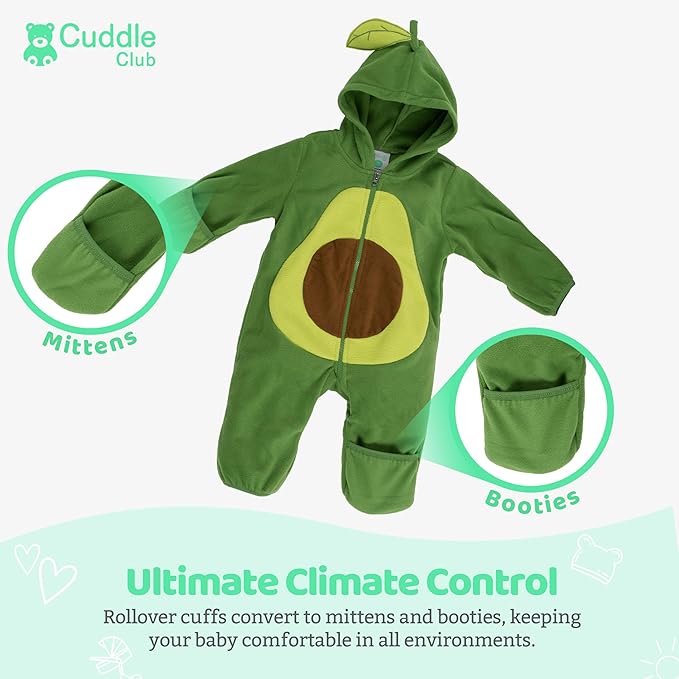 Cuddle Club Fleece Baby Bunting Bodysuit with Hood, Convertible Mittens & Booties, Car Seat Friendly, Soft & Warm, Easy Zip