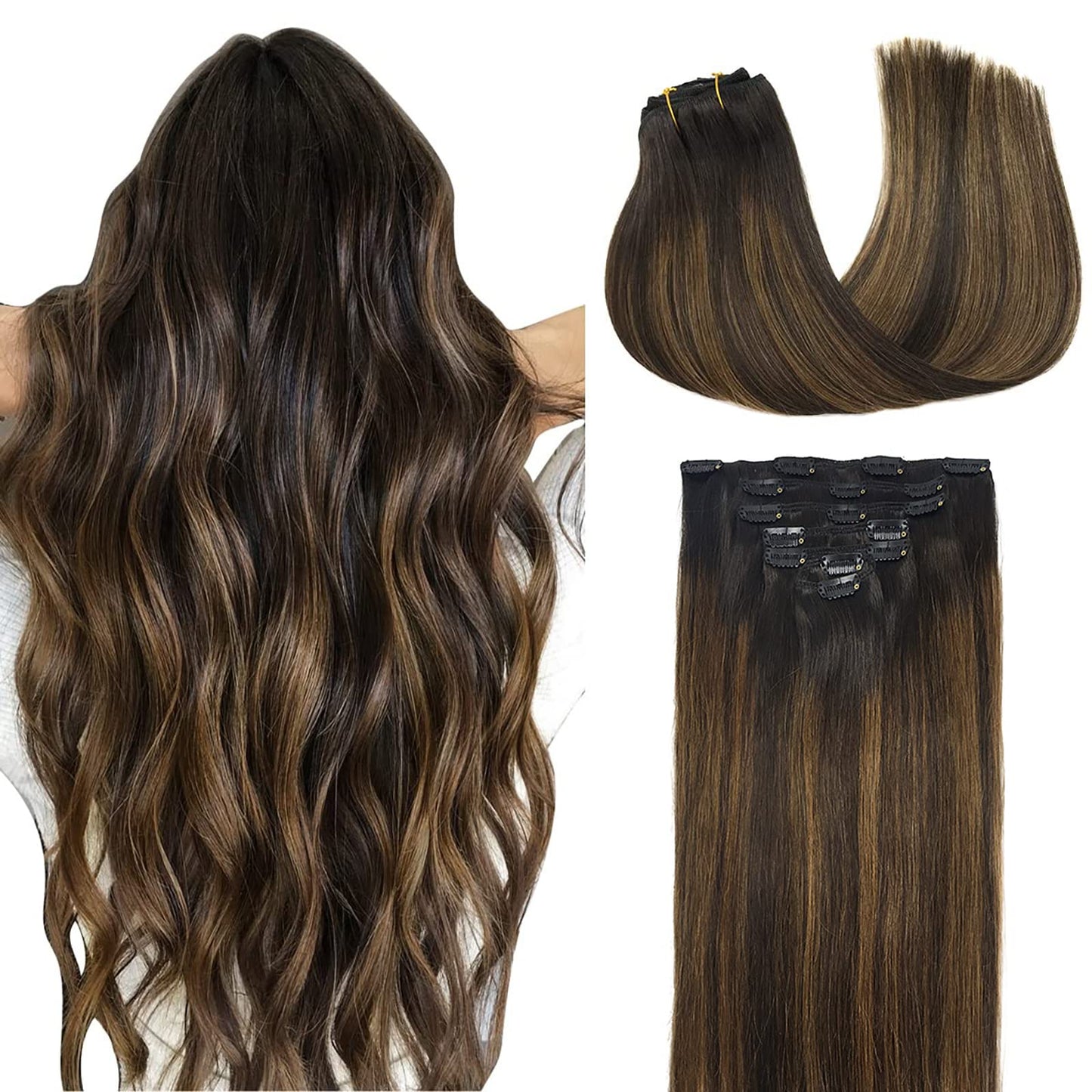 Doores Clip In Hair Extensions Dark Brown 120G 7Pcs 20 Inch Remy Human Hair Extensions Clip In Real Hair Extensions Natural Hair