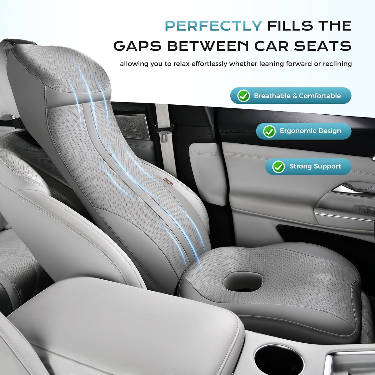 Coverado Memory Foam Car Seat Cushion and Lumbar Support Headrest Pillow, 2-in-1 Integrated Ergonomic Back Support Neck Pillow, Breathable Seat Cushion for Sciatica Back Tailbone Pain Relief, Gray