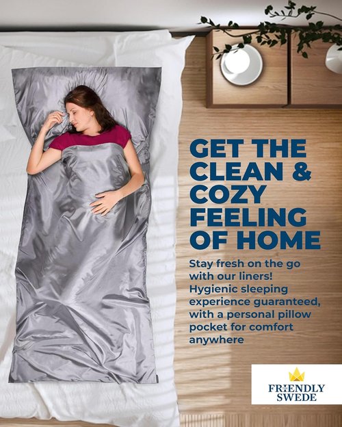 Friendly Swede Sleeping Bag Liner - Ultralight Polyester or Microfiber Adult Sleep Sack | Travel Sheets with Pocket-Sized Stuff Sack