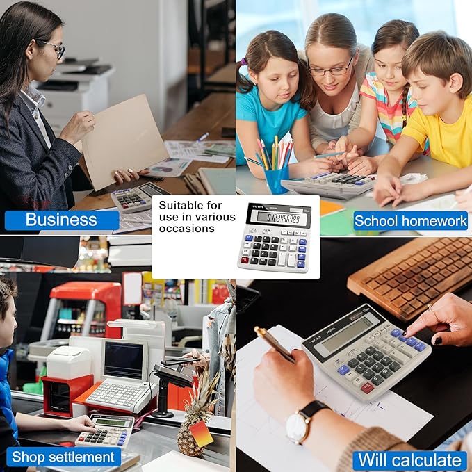 Desk Calculator 12 Digit Extra Large 4.3-Inch LCD Display, Two Way Power