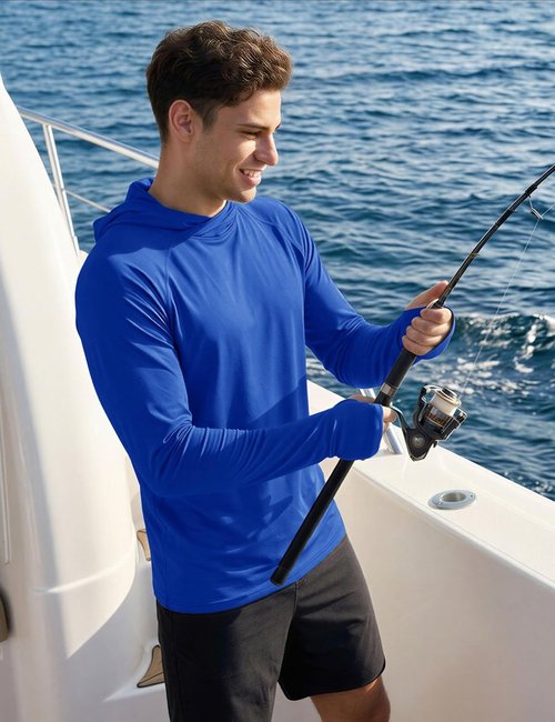 MAGCOMSEN Men's UPF 50+ Sun Protection Hoodie - Quick Dry Lightweight Long Sleeve Rash Guard for Fishing & Running