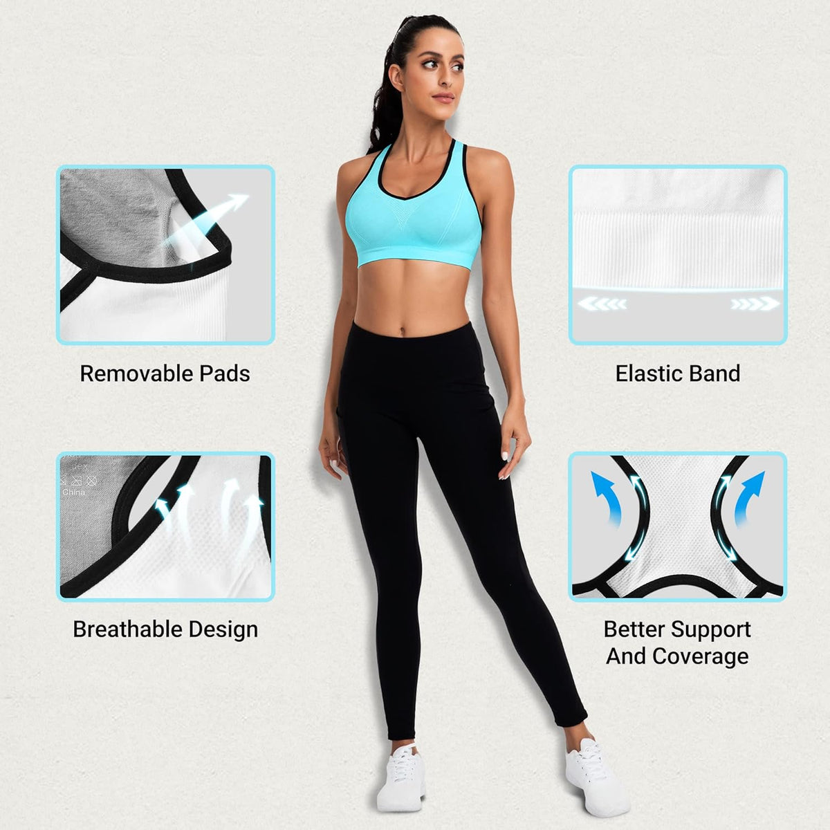 Skiennix Racerback Sports Bras for Women - High Impact Workout Tank Tops with Pads | Ideal for Yoga