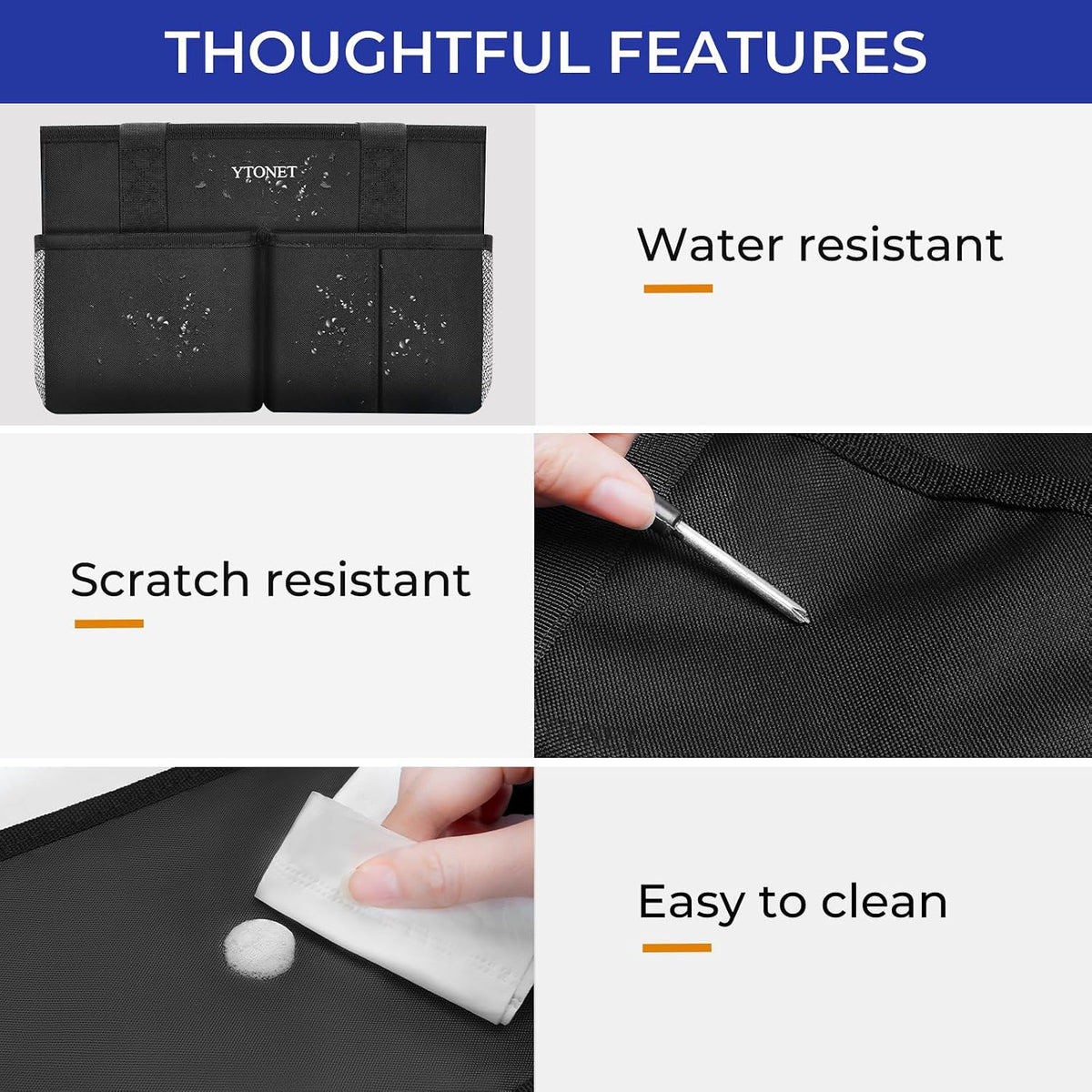 Ytonet Cleaning Caddy, Water Resistant Cleaning Supplies Organizer with Handle & Foldable Divider for Cleaners, Housekeeping Tote for Kitchen & Bathroom, Car Tool Caddy Organizer Bag, Black