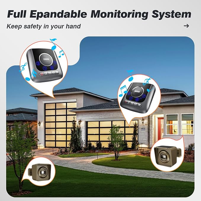 Solar Driveway Alarm Wireless Outside 1/2 Mile Long Range, 3 Sensitivity &