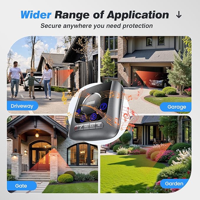 Solar Driveway Alarm Wireless Outside 1/2 Mile Long Range, 3 Sensitivity &