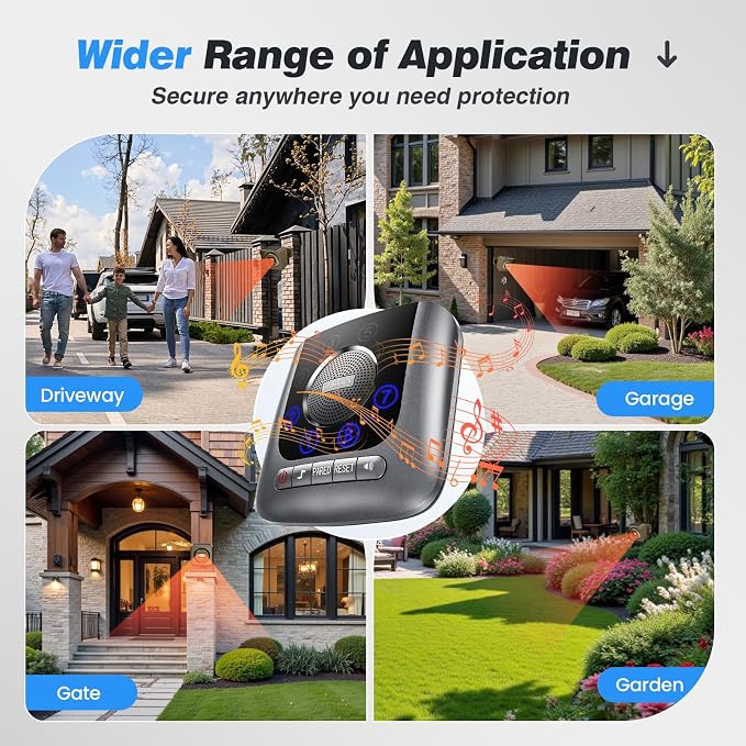 Solar Driveway Alarm Wireless Outside 1/2 Mile Long Range, 3 Sensitivity &