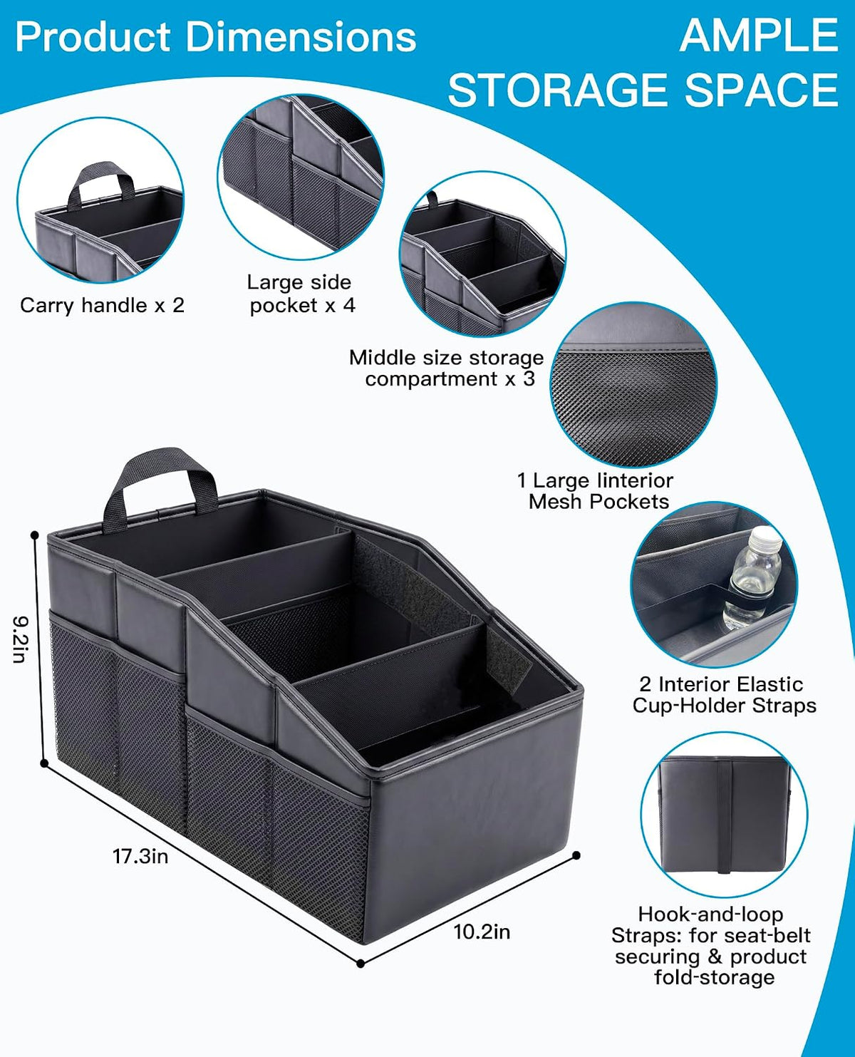 Car Storage Organizer, Black Reinforced Dividable Car Backseat Organizer