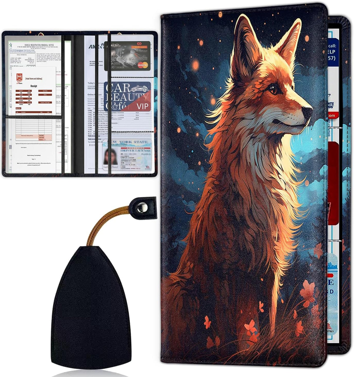 Car Document Holder with Magnetic Shut, Car Registration & Insurance Card Holder, Waterproof PU Leather Glove Box Organizer Vehicle Accessories Driver License for Women/Men, American Flag Skull
