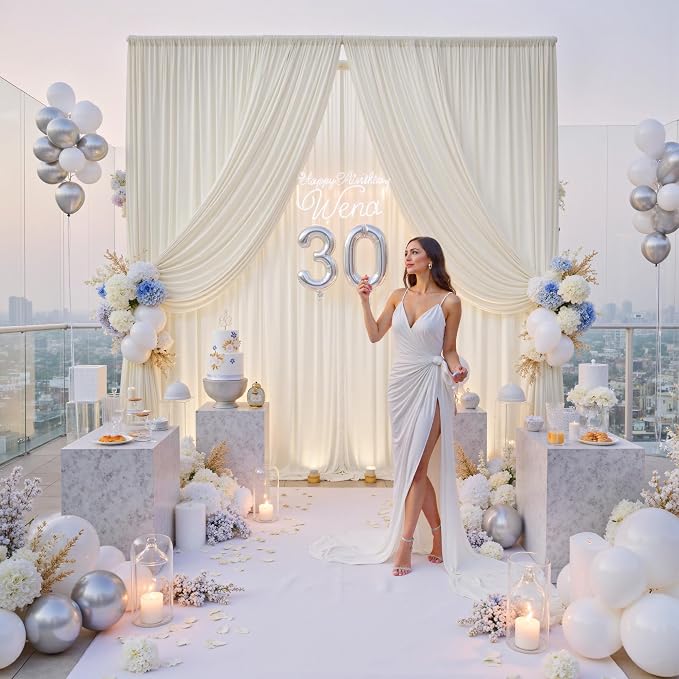 30ftx12ft Wrinkle Free Ivory Backdrop Curtains