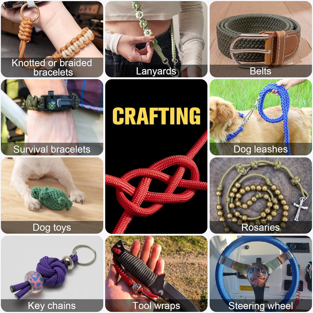 Paracord Rope - 750 lb Heavy Duty 12-Strand Parachute Cord | 1000ft, 500ft, 200ft, 100ft Options for Camping & Survival Gear