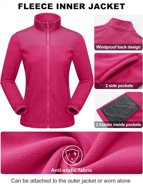 MAGCOMSEN Women's 3-in-1 Ski Jacket - Water-Resistant, Warm Fleece Lined, Windproof | Winter Hiking Coat