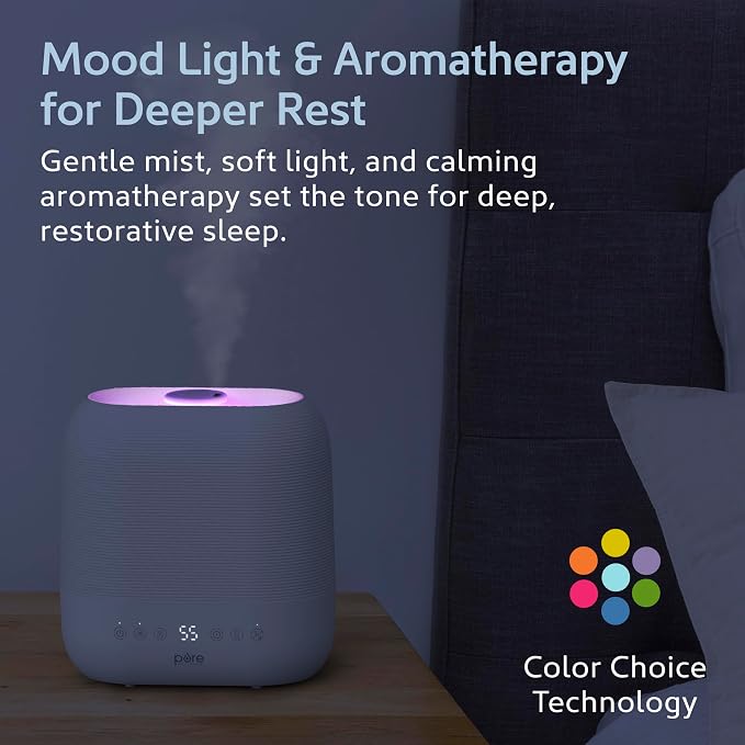 Pure Enrichment HUME Sense Warm & Cool Mist Top-Fill Humidifier, 2-Gal Tank, Up to 4.5 Days, Auto Humidity Sensor, 3 Mist Levels, Night Light, Aromatherapy, Sleep Mode & Auto Shut-Off