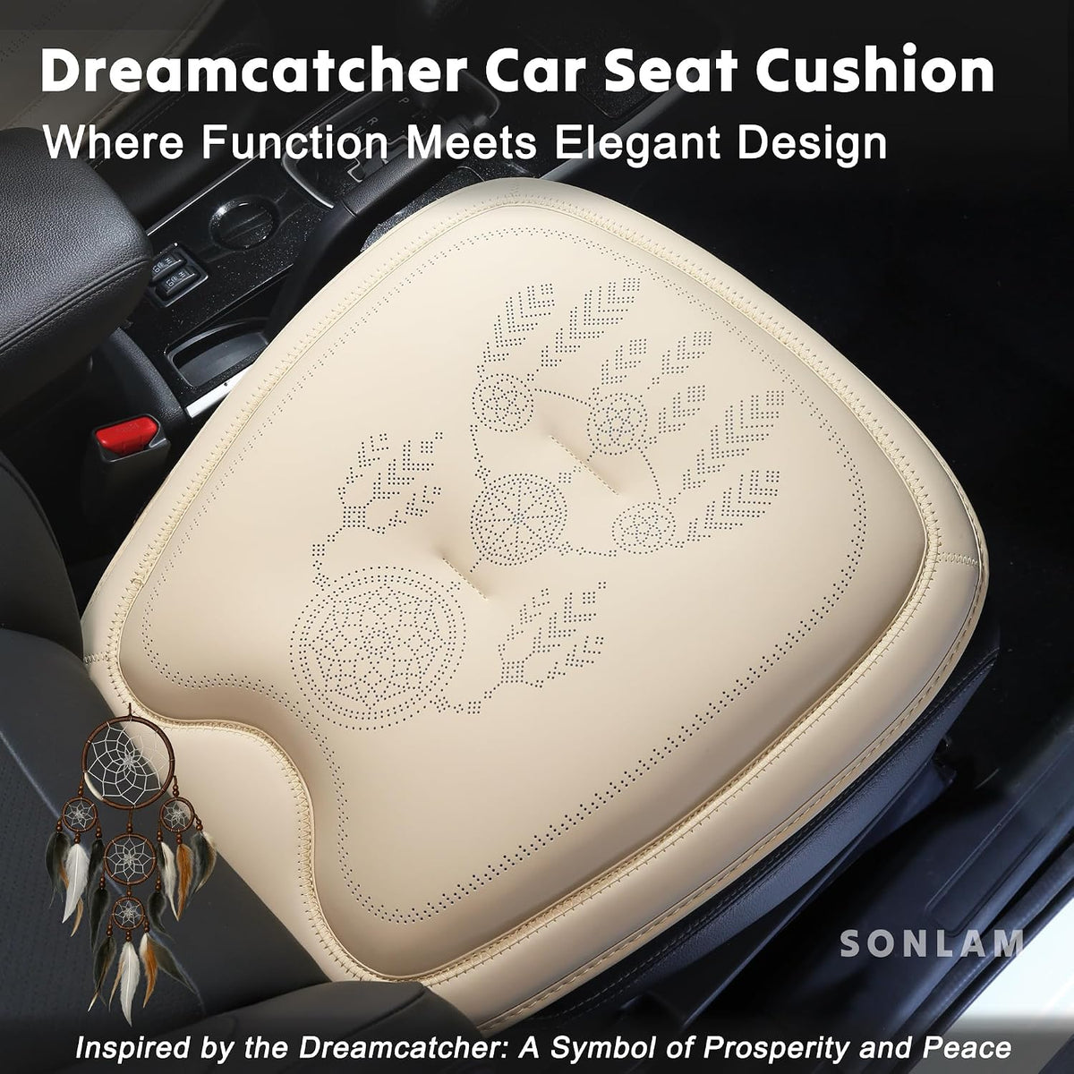Comfort Dreamcatcher Car Seat Cushion Non-Slip - Relaxing, Optimal Support & Posture for Long Drive (Single Seat (Beige))