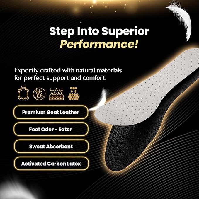 HANDARTE Premium Leather Shoe Insoles | Thin Shoe Inserts for Men | Dress Shoe Insoles - Durable - 100% Natural Goatskin & Anti Sweat - Suitable for No-Socks (US M9.5 | EU43)