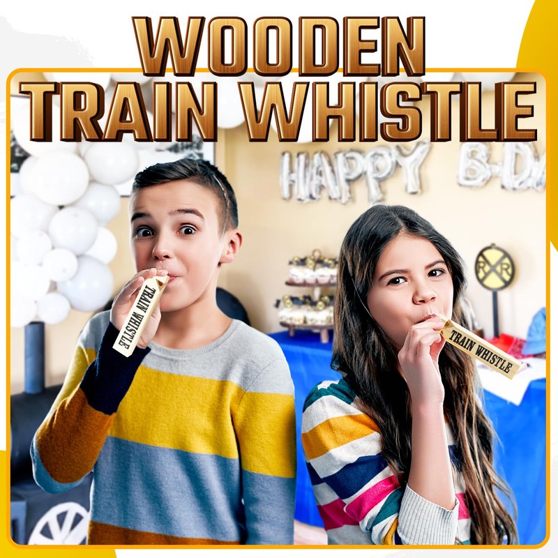 Wooden Train Whistles (Pack of 12) - Wood Train Whistle for Kids, Train Party Favors, Theme Birthday Decorations, Noisemakers, Goodie Bag Filler, Small Game Prizes, Stocking Stuffers