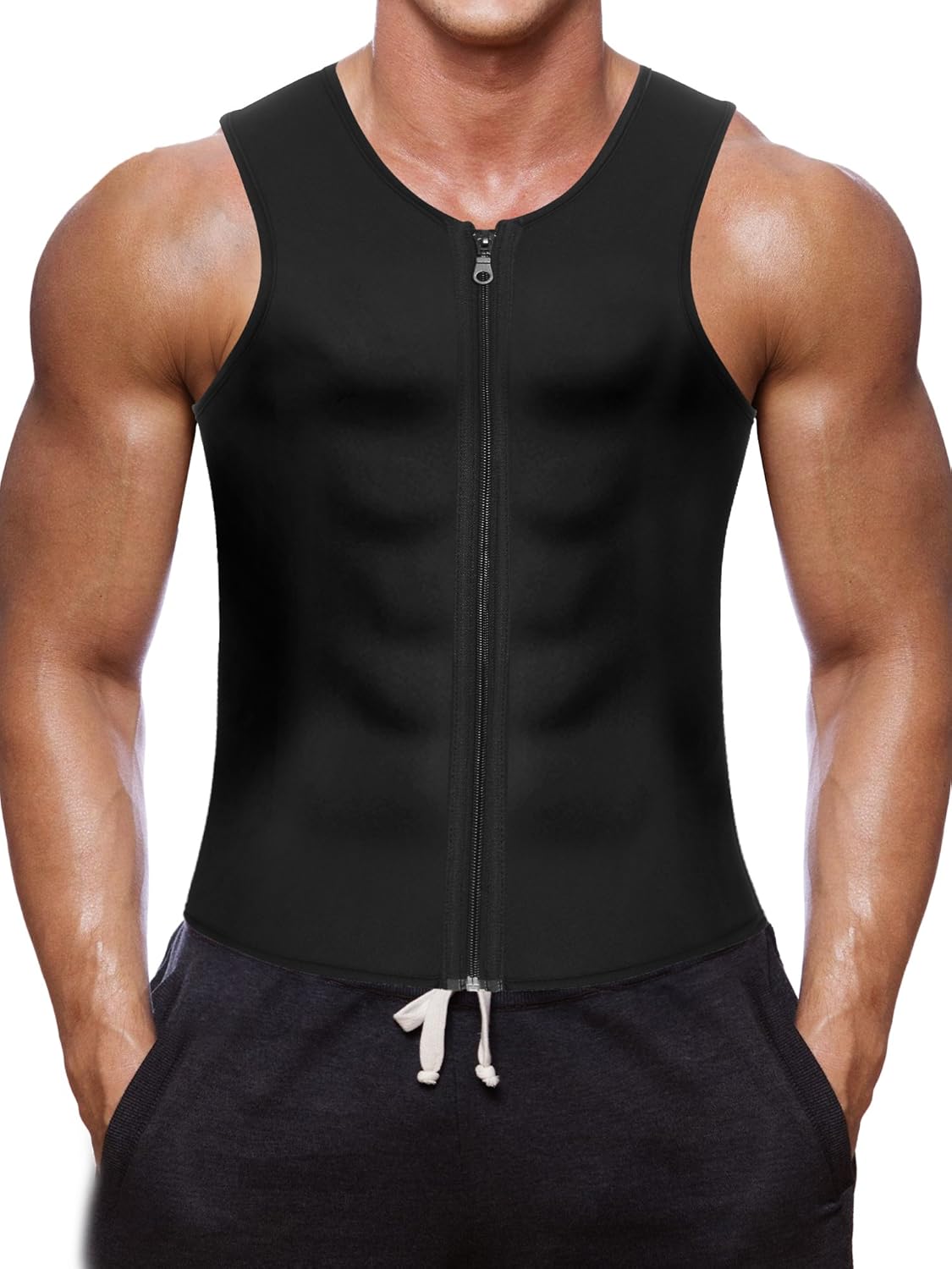 Wonderience Men’s Waist Trainer Vest - Hot Neoprene Sauna Suit Corset Body Shaper | Zipper Tank Top