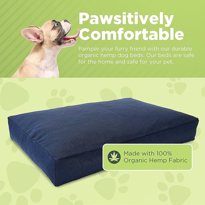 Large - 42 x 28 x 5 - Shadow Gray Premium Organic Hemp Dog Bed - Organic Latex Fill - Removeable Cover