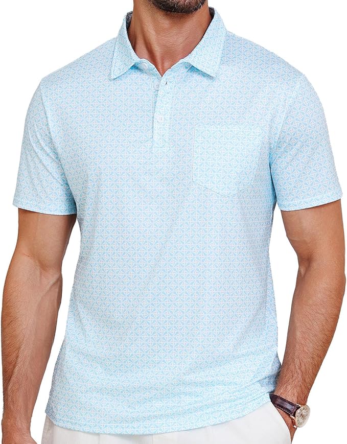 Lexiart Mens Golf Shirt Short Sleeve Dry Fit Print Moisture Wicking Performance Patterns Collared Polo Shirt with Pocket