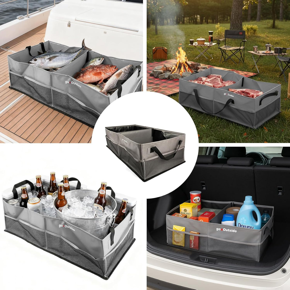 Heavy-Duty Waterproof Car Trunk Organizer – Rugged PVC-Coated Organizer, Collapsible Storage for Truck, SUV, Road Trips, Camping, Overlanding & Outdoor Adventure (Gray, L)