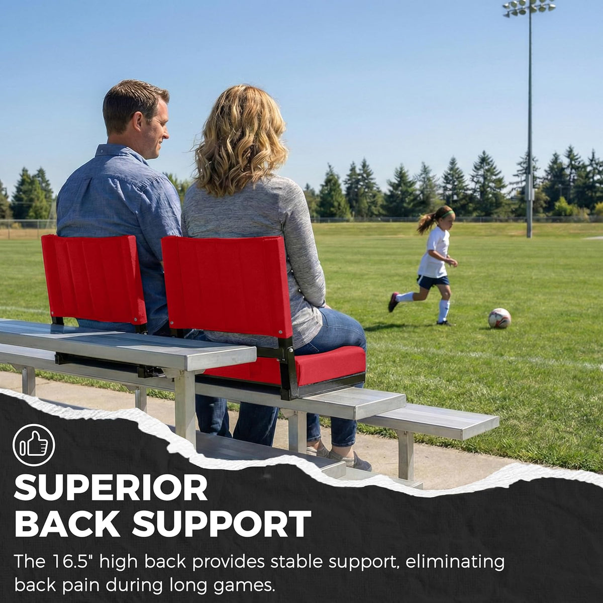 Sport Beats Stadium Seats - Comfortable Bleacher Chair with Back Support & Cushion | Red, 1pc Regular - 17" W x 12" D x 16.5" H